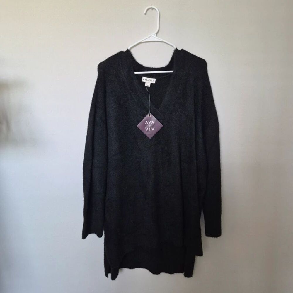 Womens Fuzzy V-neck Pullover Sweater